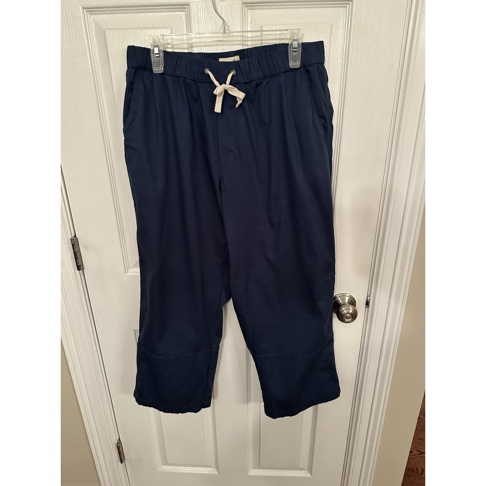 Pact Women's Large Coastal Wide Leg Pants Navy Blue Organic Cotton Cropped